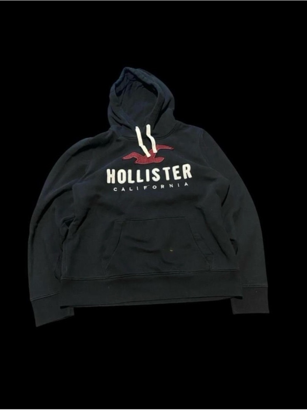 Hollister Navy Logo Hoodie - Men's Pullover Sweatshirt